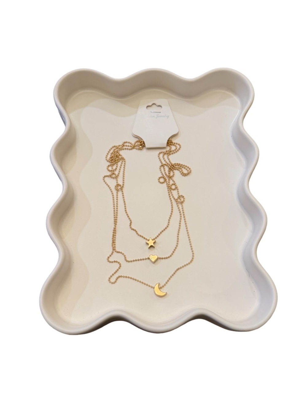 Gold 3 Layer Star Moon Heart Necklace Boho Minimalist - Picture 3 of 4